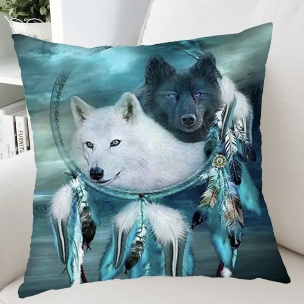 Wolf Dreamcatcher Pillow Case Native Style Animal Print Decorative Cover, T1MIS